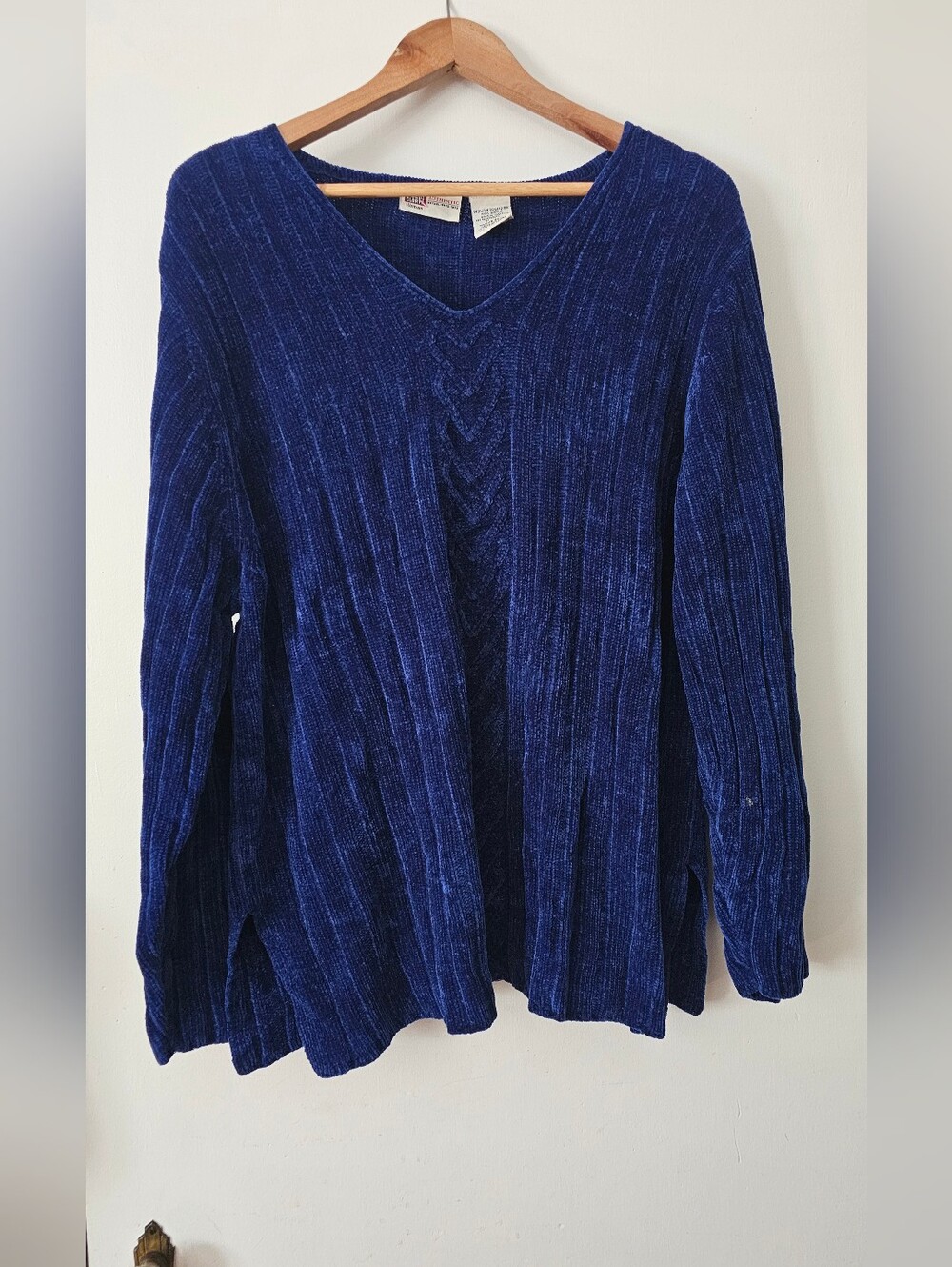 VTG Faded Glory Cozy Chenille Ribbed V-Neck Sweater Royal Blue Plus Size 22W/24W